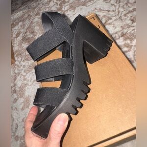Madden Girl Black Triple-Strap Lug Platform Sandals